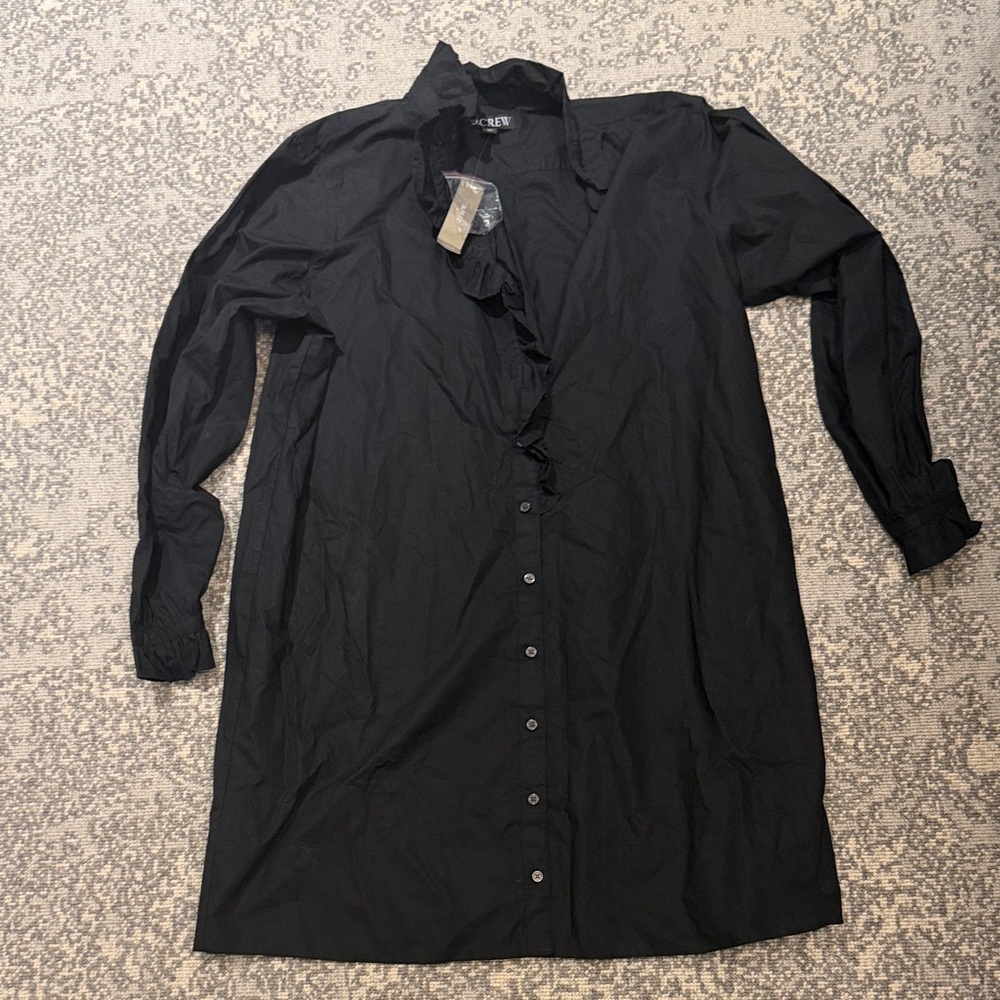J. Crew Women’s Black long sleeve Button-Down ruffled shirt dress